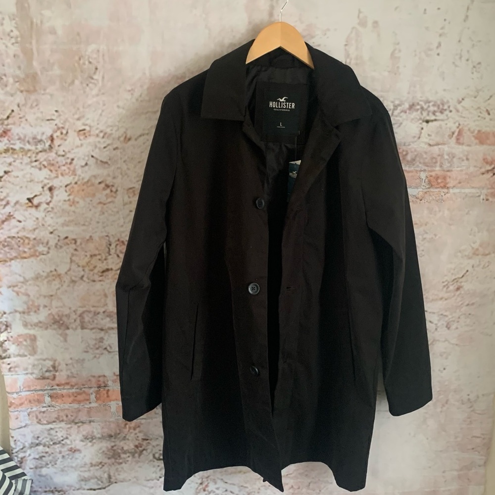 Hollister Men's Black Long Button Trench Coat